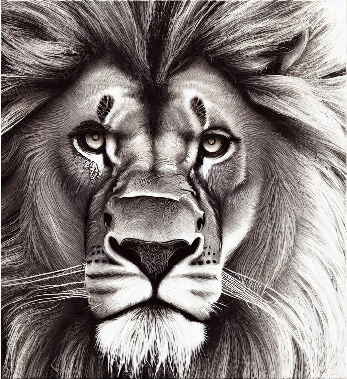 Detailed Monochrome Illustration: Lion with Human Hand Covering Mouth