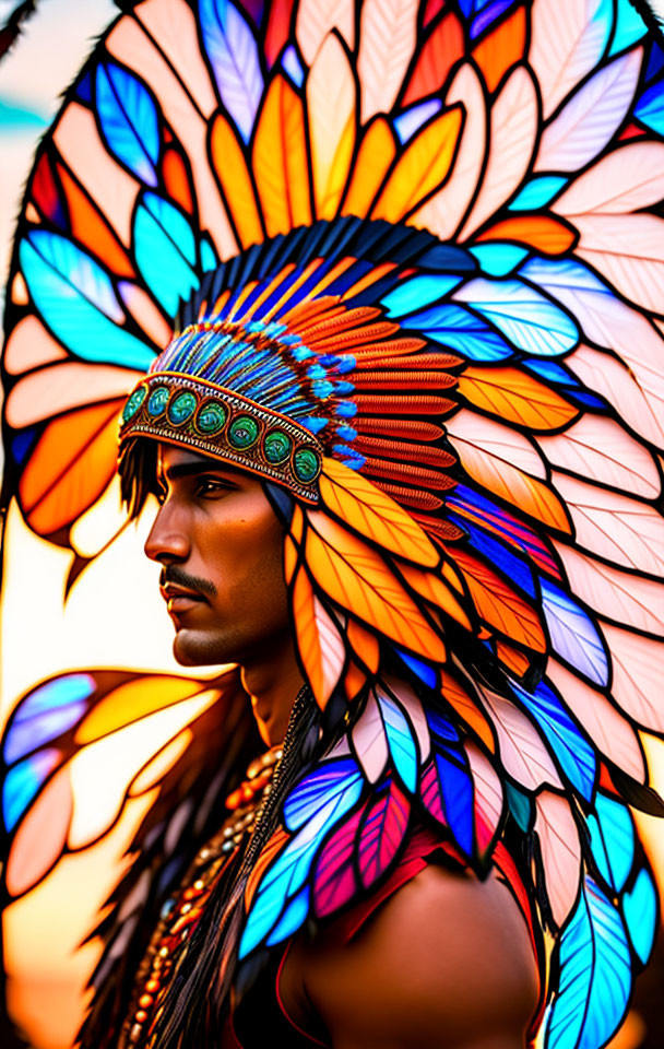 Vivid Feather Headdress Against Blurred Background