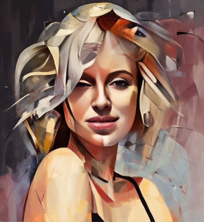 Blonde woman's portrait with cubist style brushstroke effects