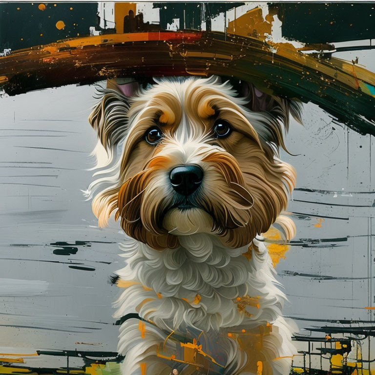 Expressive Dog Portrait with Abstract Brushstrokes and Colorful Background