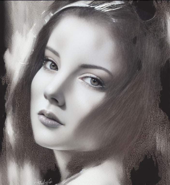 Monochromatic portrait of a woman with captivating eyes and soft features