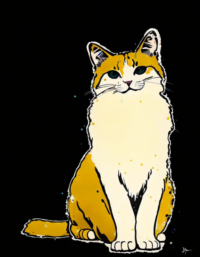 Stylized illustration of seated cat on black background