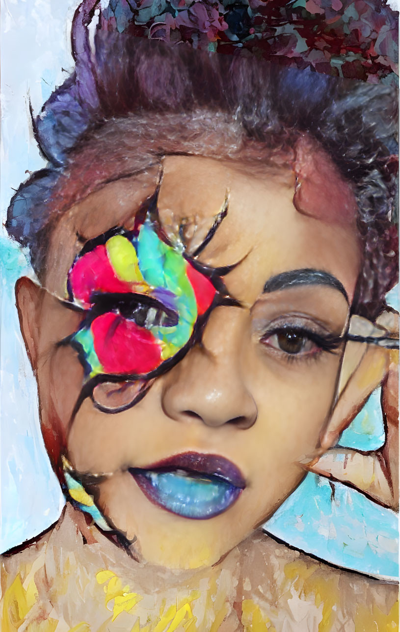 Colorful Abstract Portrait of Woman with Butterfly Eye Covering