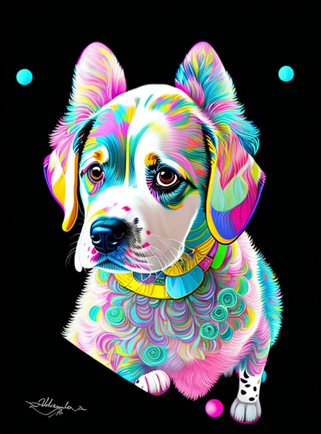 Vibrant Abstract Dog Illustration with Neon Hues