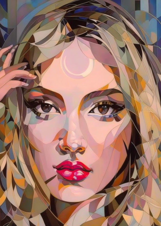 Colorful Geometric Portrait of Woman with Bold Features