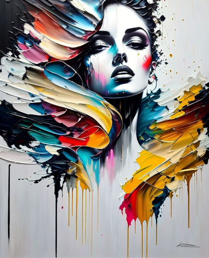 Colorful Abstract Artwork: Woman with Butterfly Wings