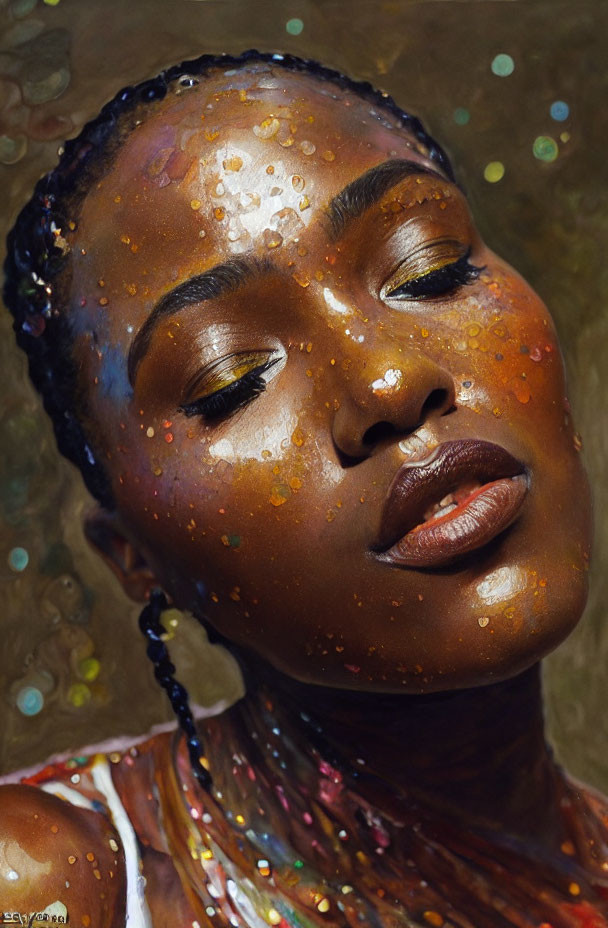 Close-up Portrait of Person with Closed Eyes and Glitter Adorned Skin