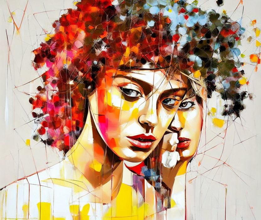 Colorful Abstract Art: Woman's Portrait with Geometric Patterns