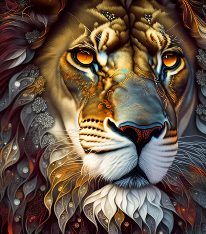 Intricate tiger digital art with vibrant colors & surreal style