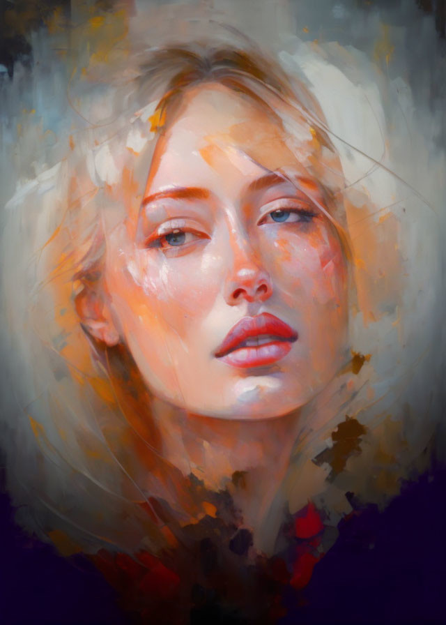 Dreamy expression woman painting with vibrant swirling colors