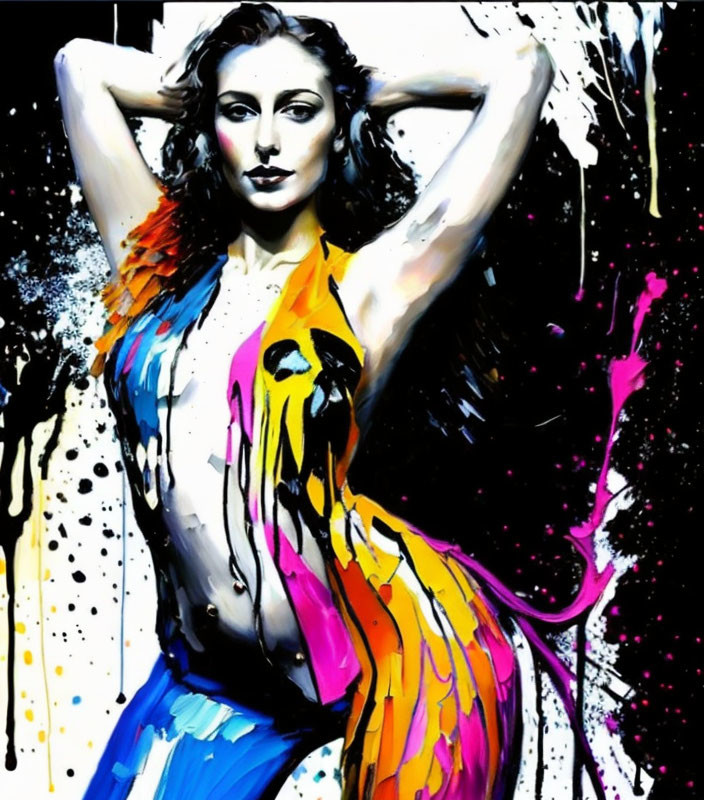 Colorful Abstract Portrait of Woman on Dark Background