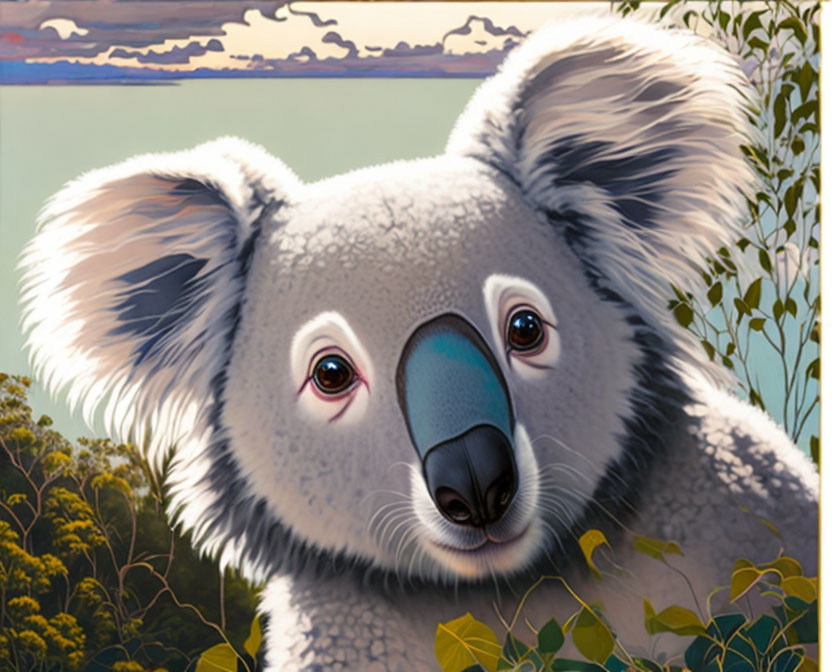 Detailed Koala Illustration in Natural Setting