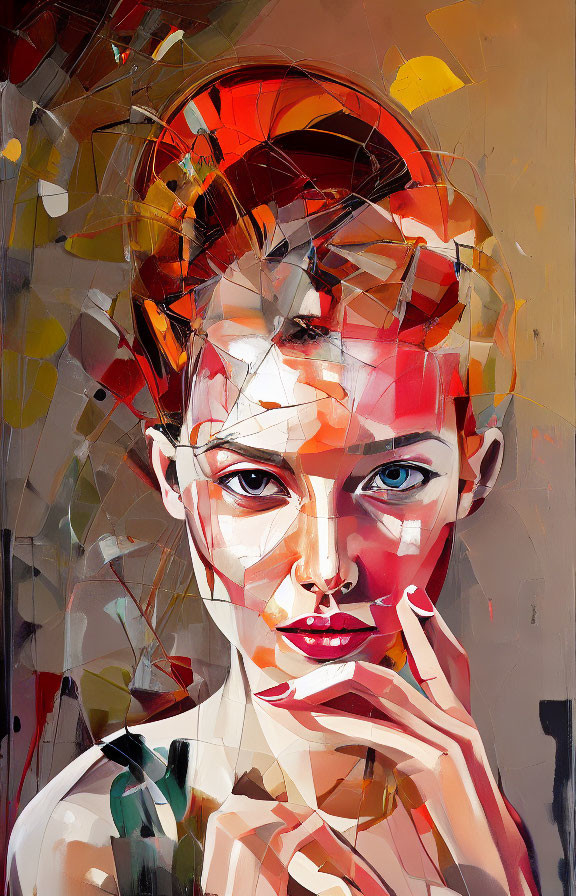 Colorful Abstract Portrait of Woman with Geometric Shapes