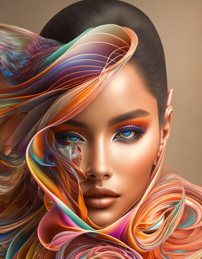 Vibrant woman illustration with colorful hair and striking makeup