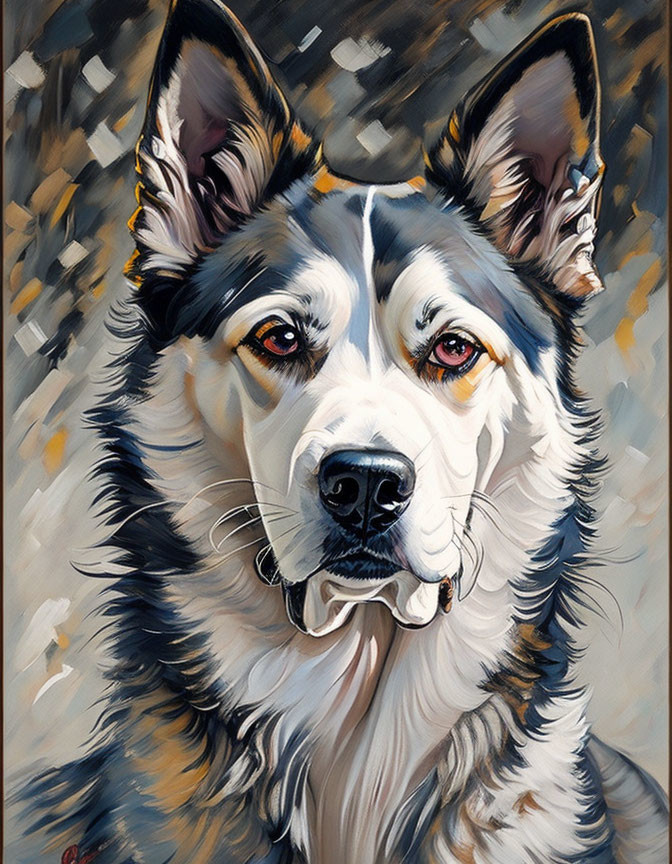 Colorful Dog Portrait with Prominent Ears and Intense Eyes