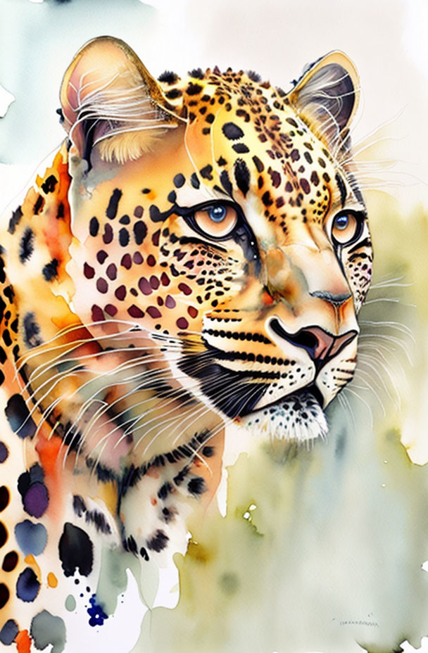 Detailed Jaguar Artwork: Vibrant depiction with focused gaze and distinctive spotted fur.