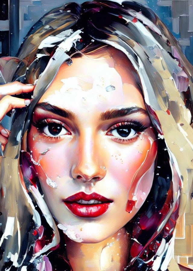 Vibrant digital painting of a woman with colorful brush strokes