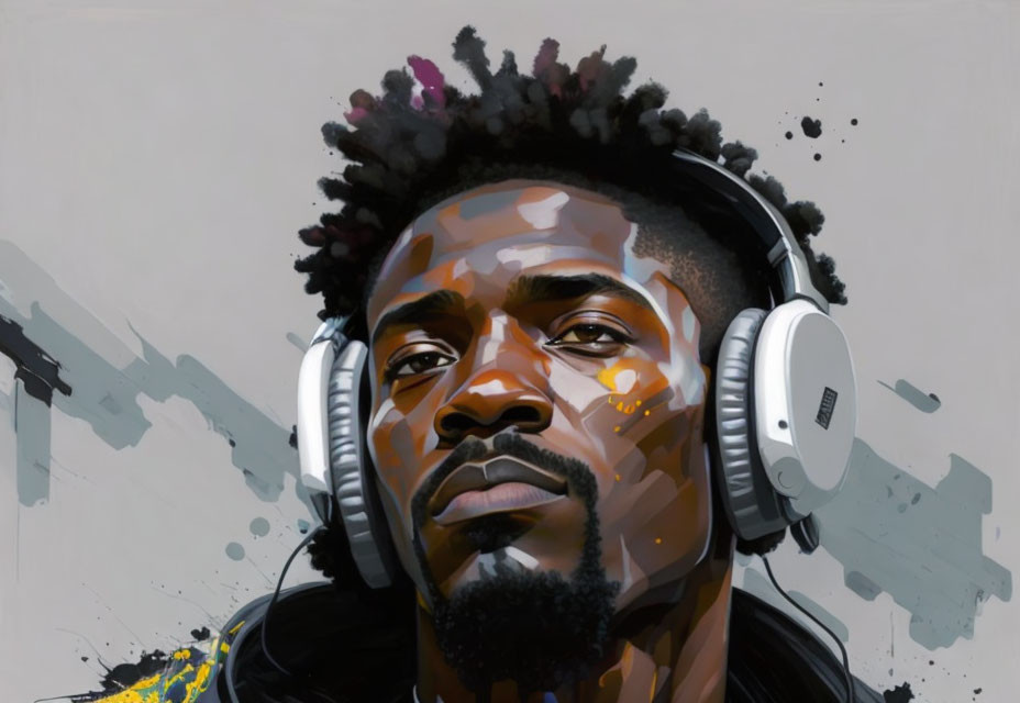 Colorful modern art of a man with headphones