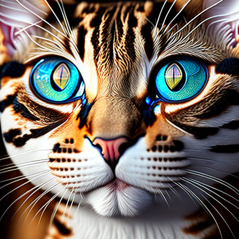 Detailed Digital Art: Close-Up of Cat with Bright Blue Eyes