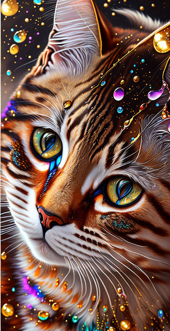 Detailed Close-Up Cat Face Digital Artwork with Vibrant Colors