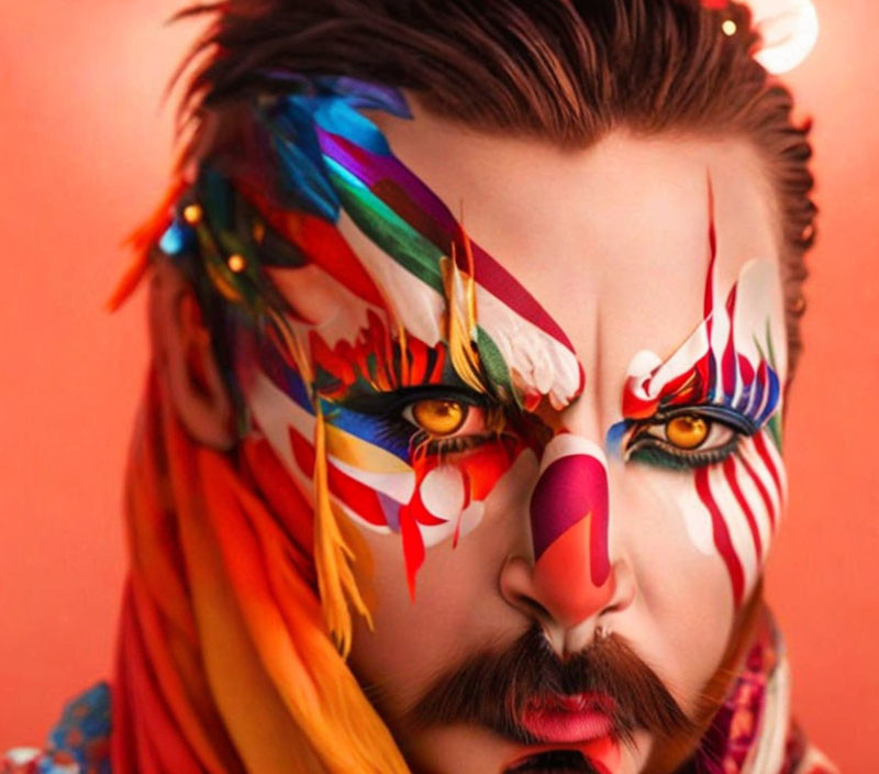 Colorful Bird-Inspired Face Paint with Intricate Feathers