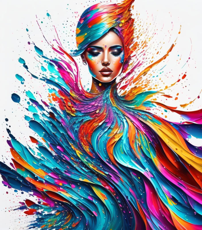 Colorful Abstract Artwork: Woman with Vibrant Hair and Garment