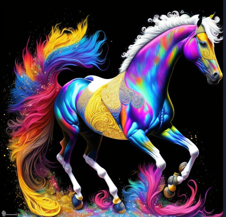 Colorful Neon Horse Art on Black Background