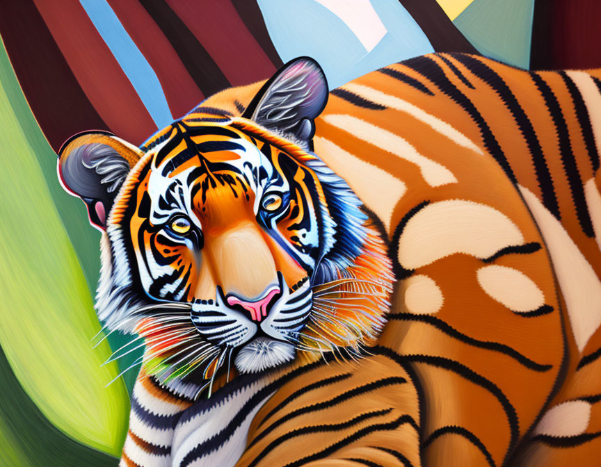 Colorful Tiger Illustration Against Abstract Background