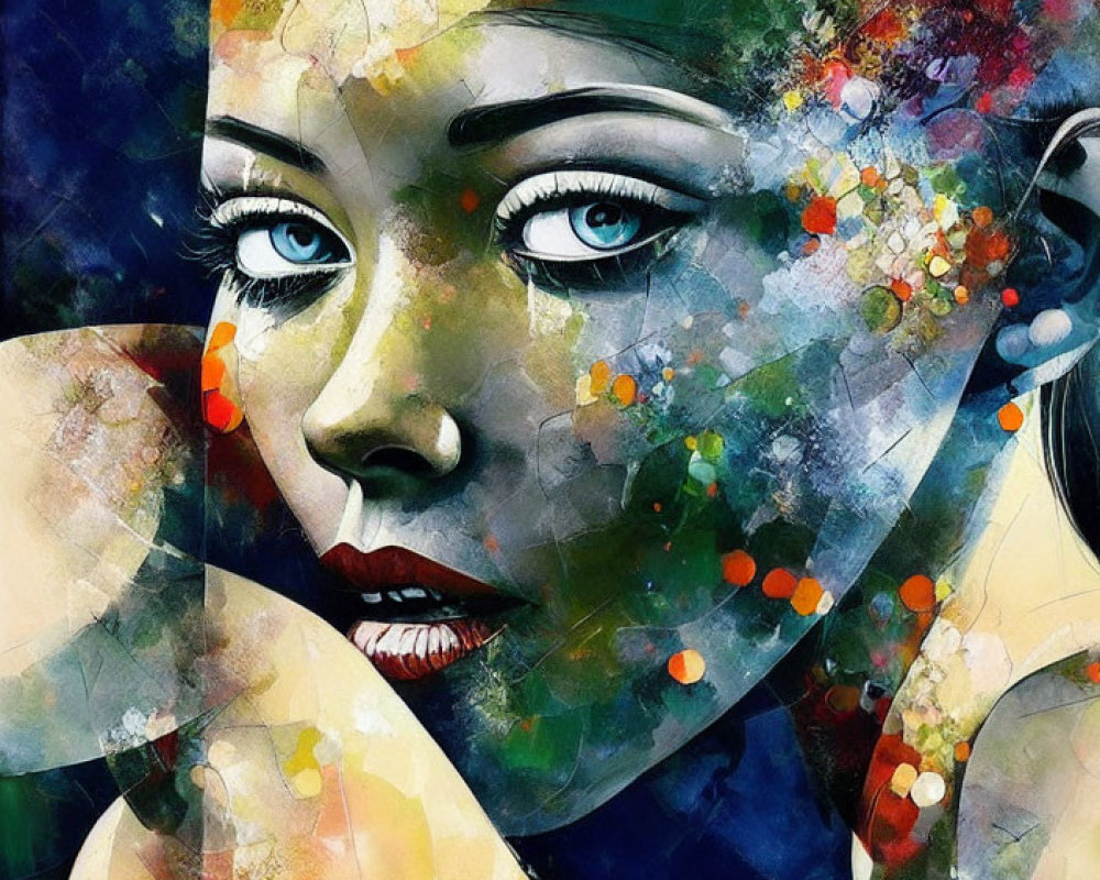 Colorful Abstract Portrait of Woman with Blue Eyes