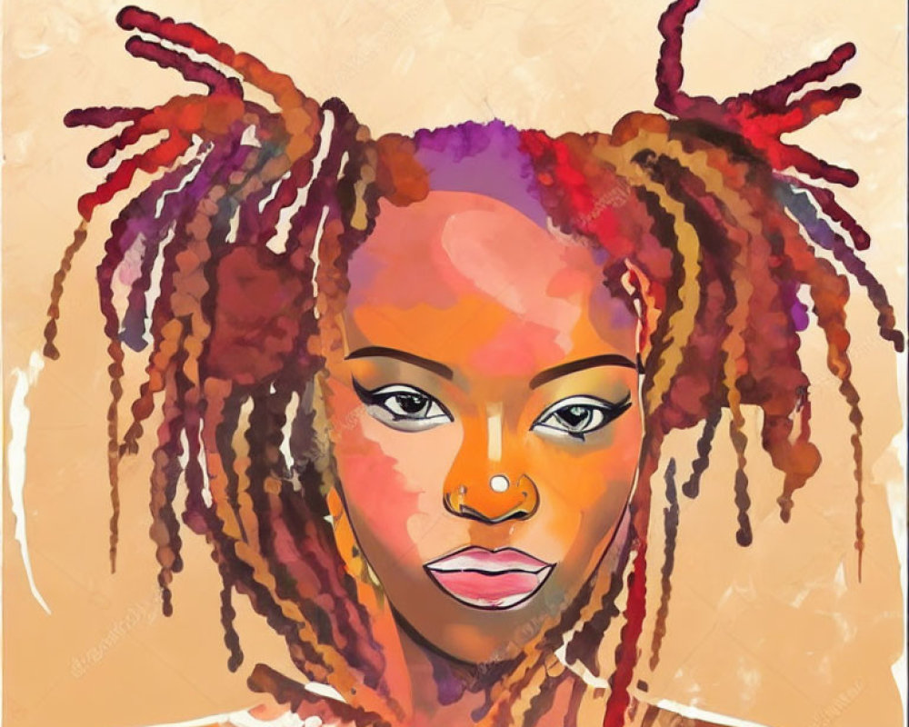 Colorful Dreadlocked Woman with Warm Hues and Thoughtful Gaze