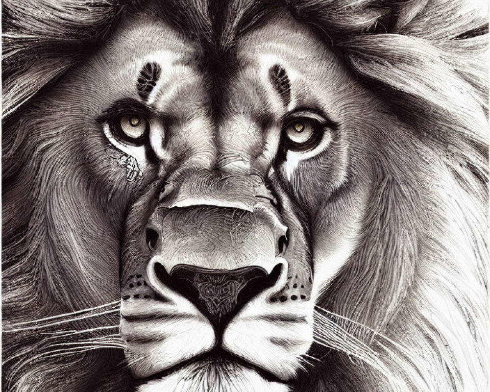 Detailed Monochrome Illustration: Lion with Human Hand Covering Mouth