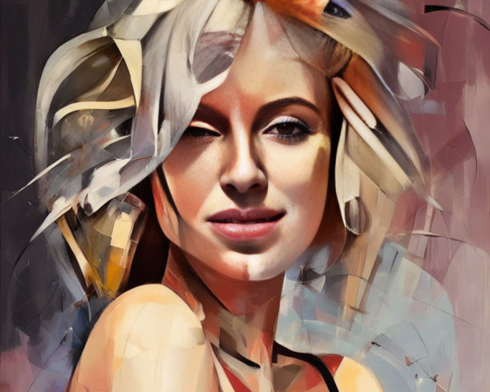 Blonde woman's portrait with cubist style brushstroke effects