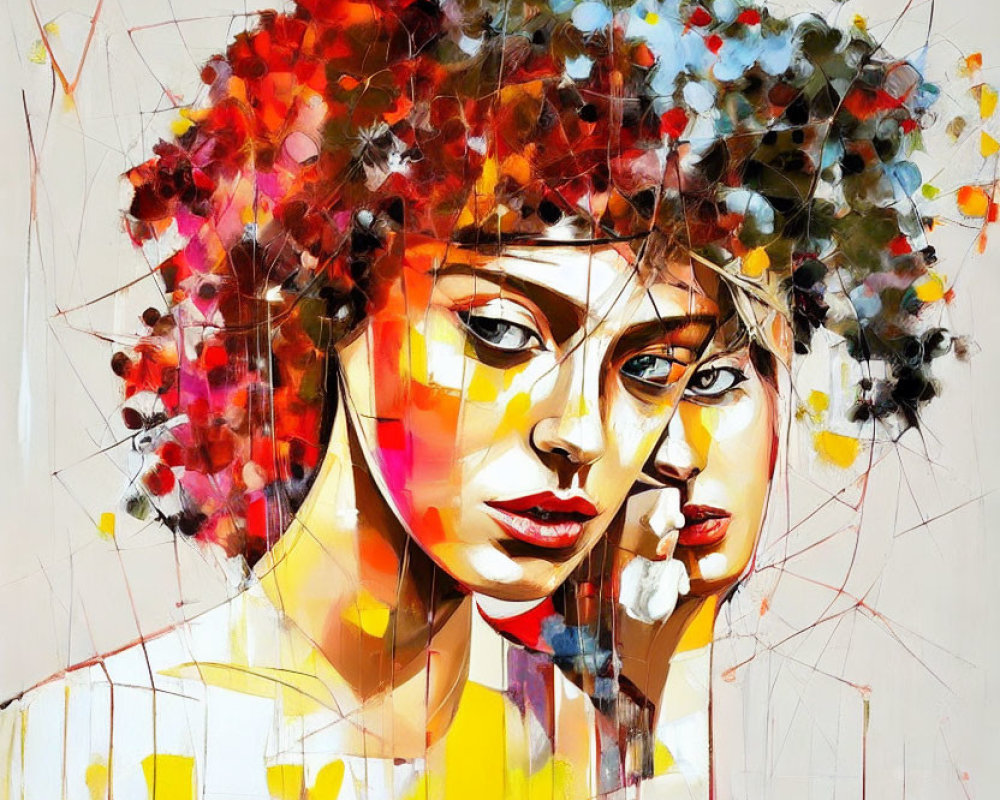 Colorful Abstract Art: Woman's Portrait with Geometric Patterns