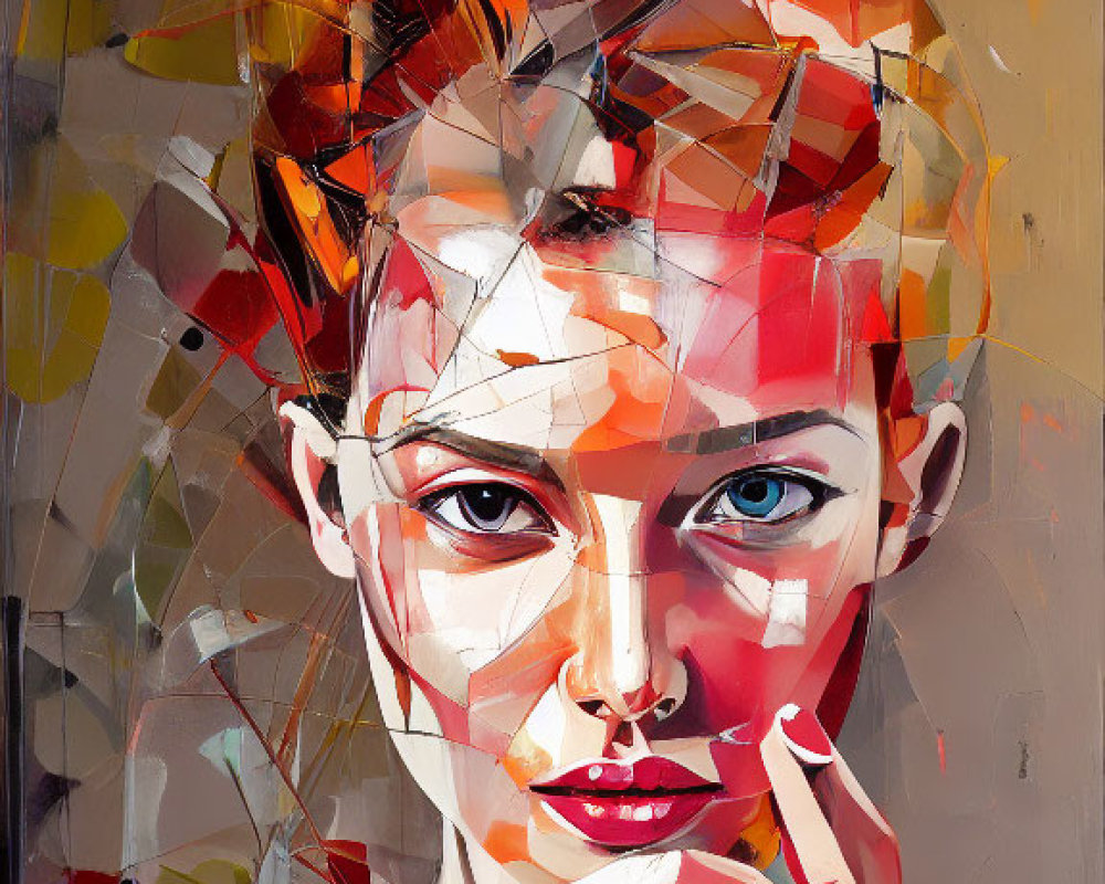 Colorful Abstract Portrait of Woman with Geometric Shapes