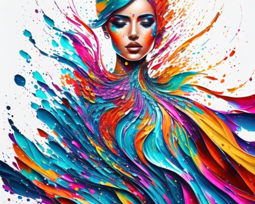 Colorful Abstract Artwork: Woman with Vibrant Hair and Garment