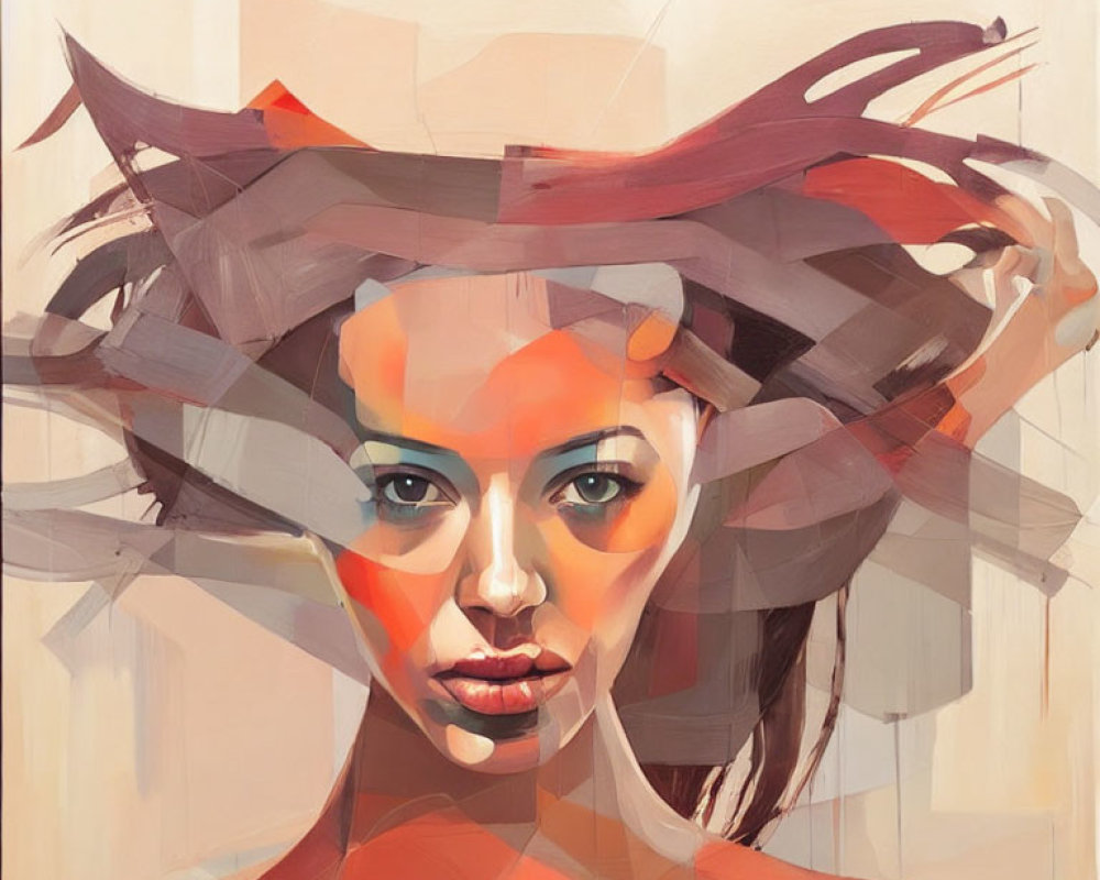 Geometric Earthy Tones Abstract Portrait of Woman