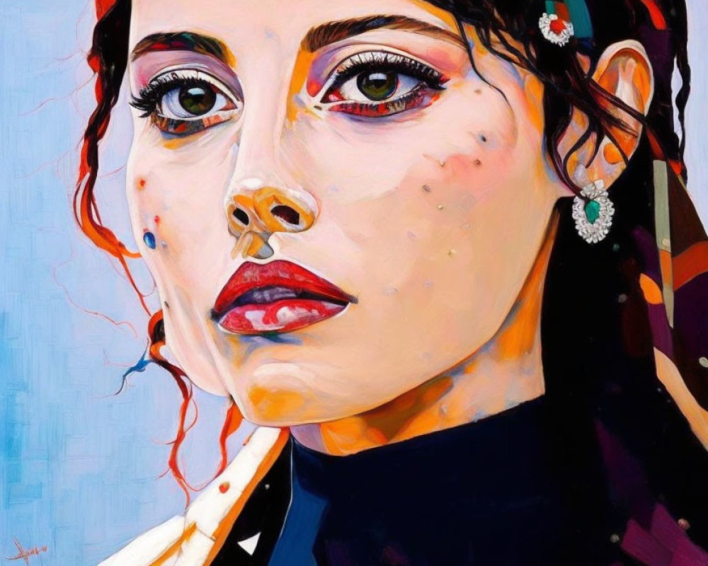 Vibrant portrait of woman with intense eyes and modern style