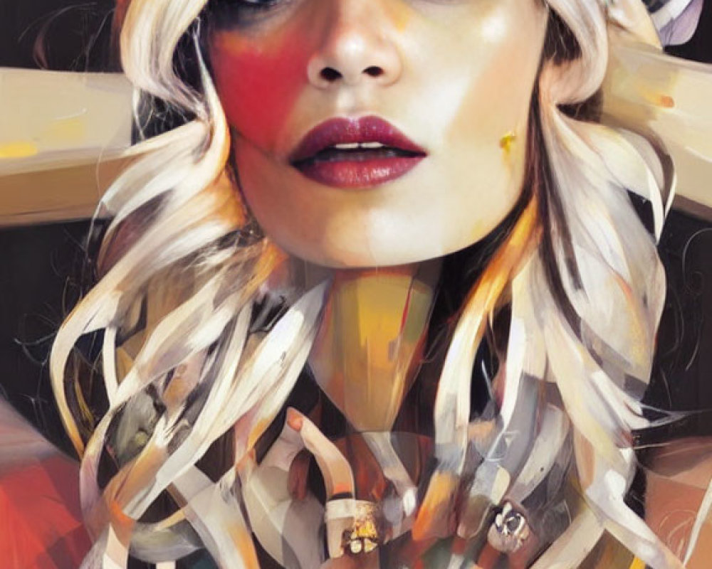 Colorful Abstract Digital Painting of Woman with Realism and Artistry Blend