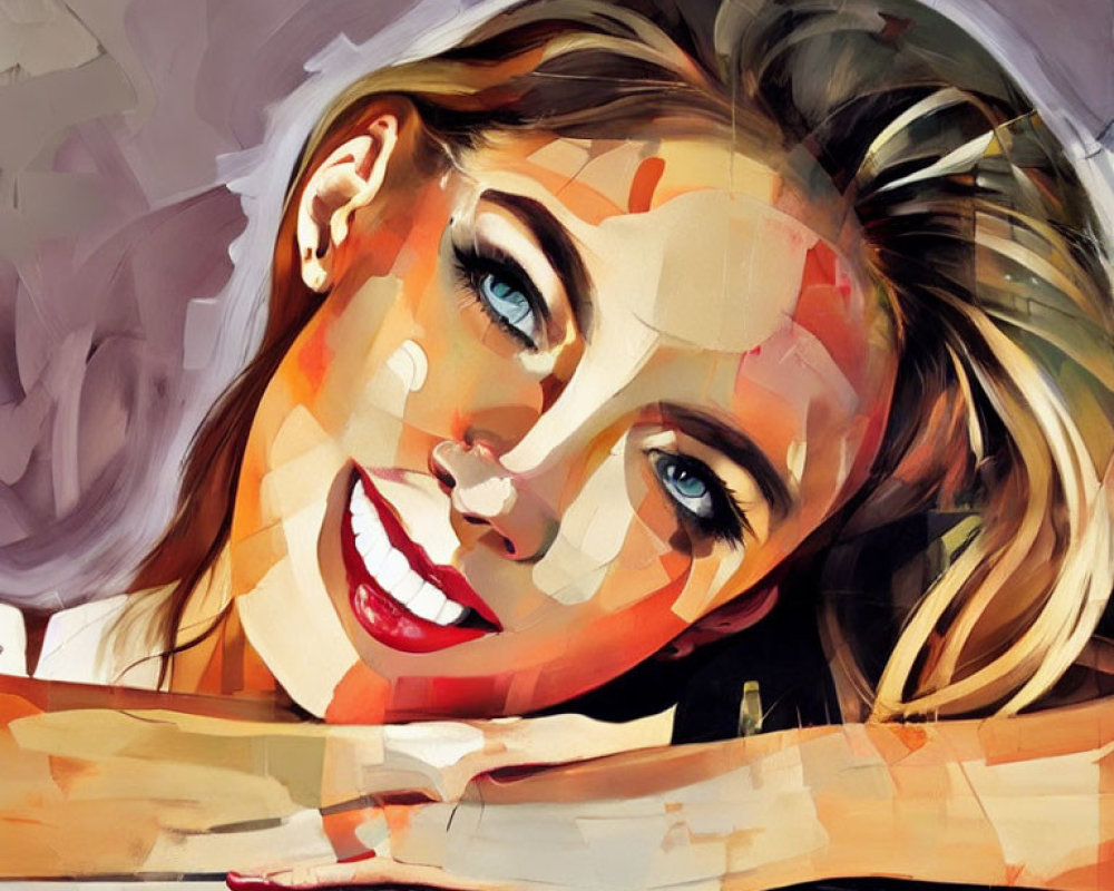 Colorful Stylized Portrait of Smiling Woman with Striking Makeup