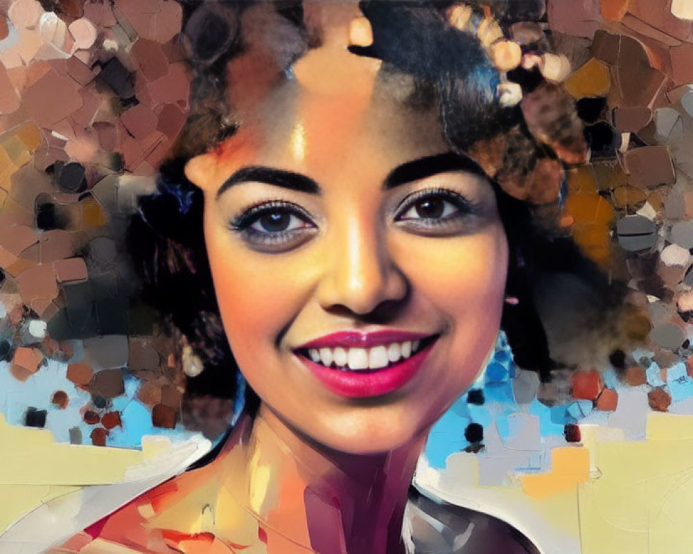 Colorful Abstract Portrait of Smiling Woman