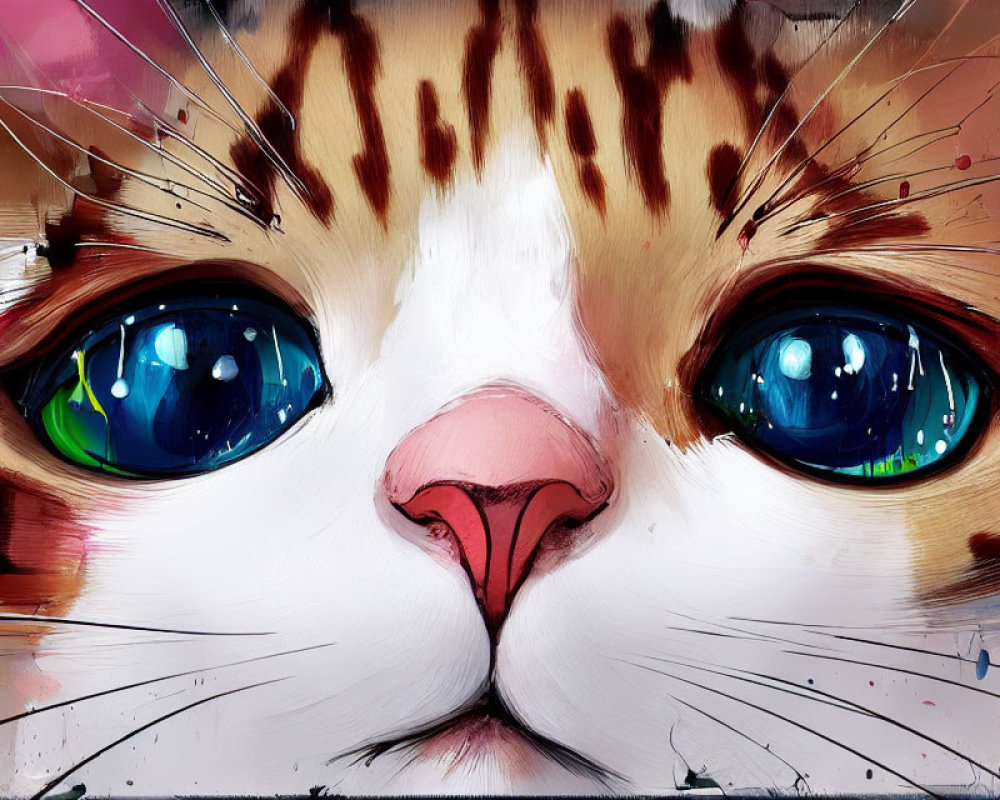 Detailed digital cat portrait with expressive eyes and fur markings