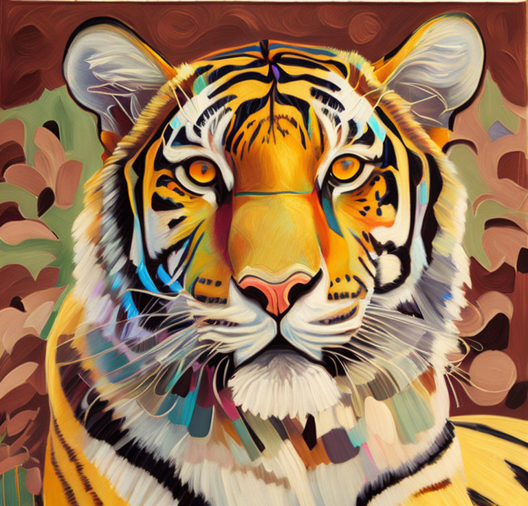 Colorful Tiger Face Artwork with Vibrant Brush Strokes