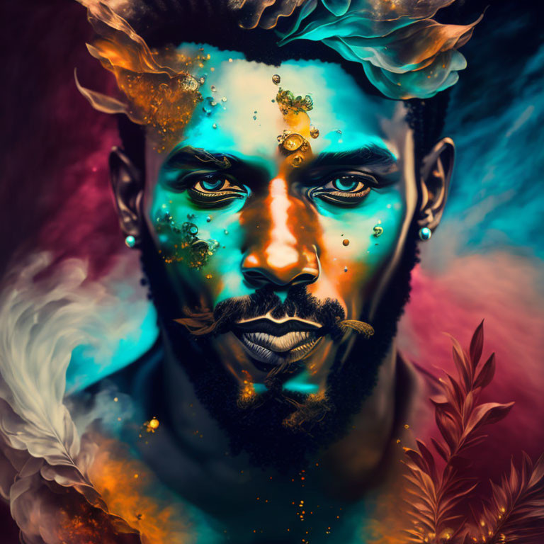 Surreal digital portrait with vibrant colors and surreal elements