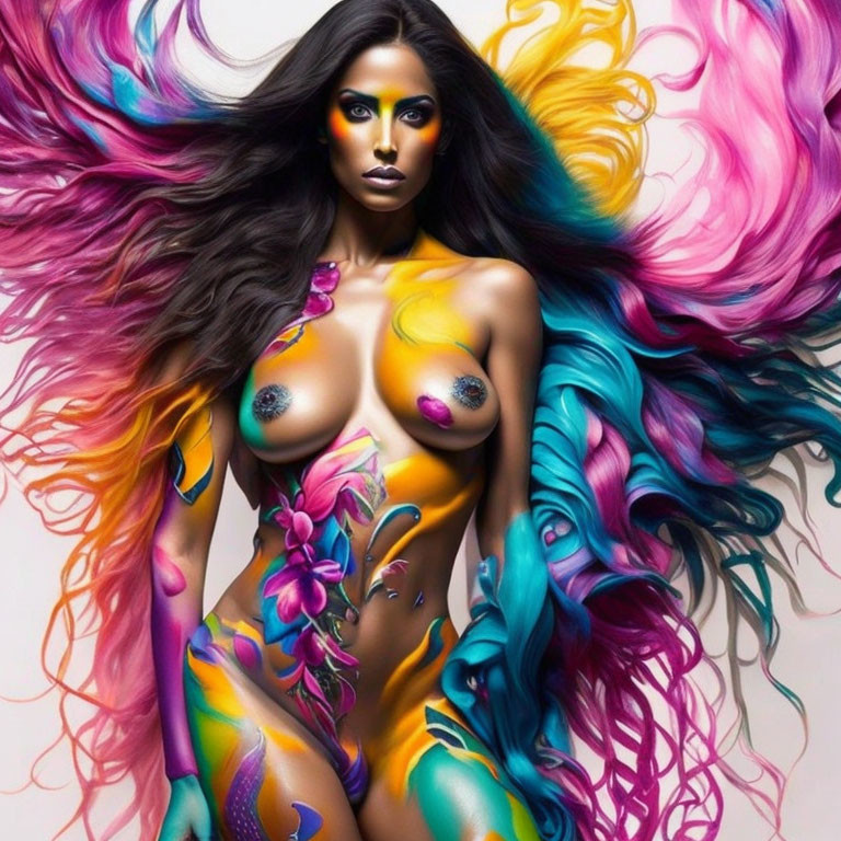 Colorful Body Paint and Psychedelic Hair Art Displayed