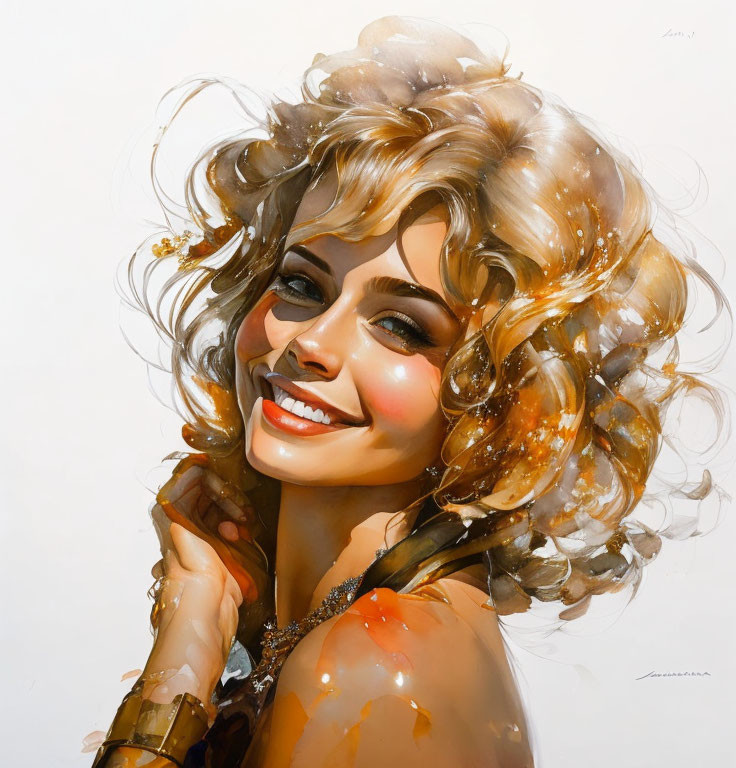 Smiling woman with voluminous blonde hair illustration