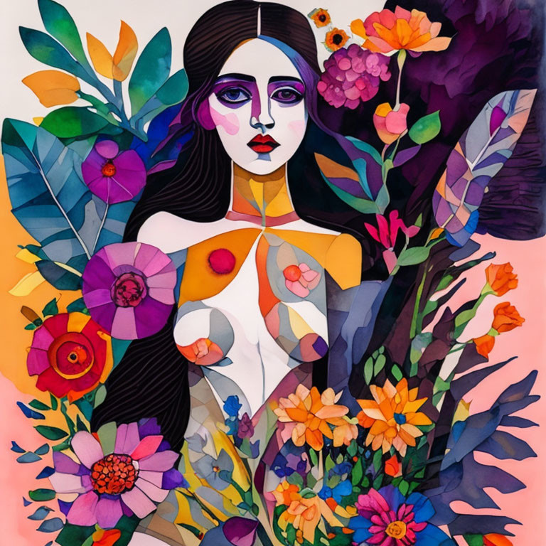 Colorful Floral Woman Illustration with Nature Theme