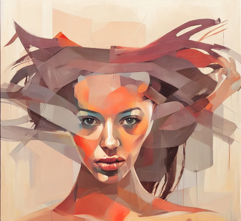 Geometric Earthy Tones Abstract Portrait of Woman