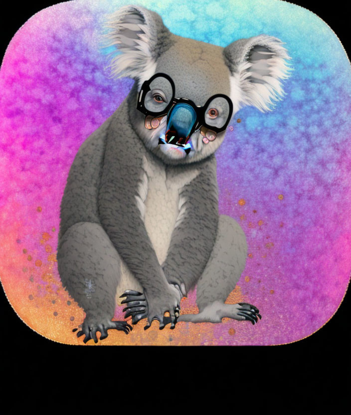 Illustrated koala with shattered glasses for a comical twist