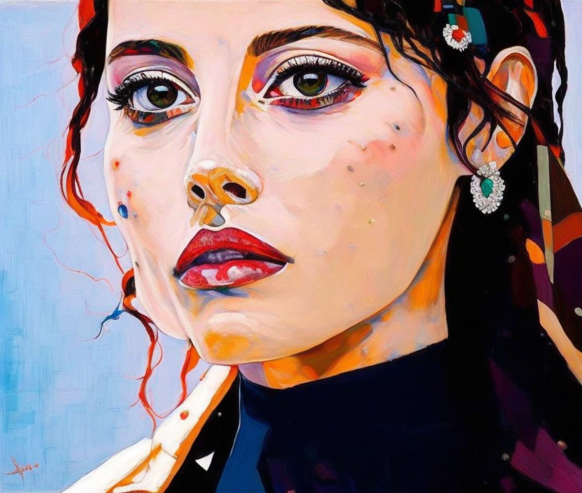 Vibrant portrait of woman with intense eyes and modern style