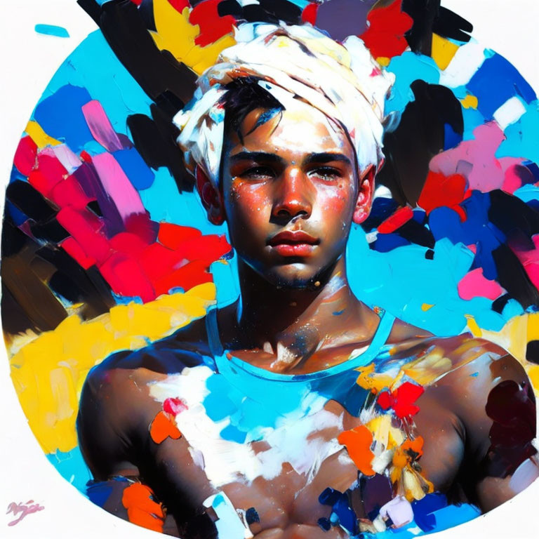 Colorful Abstract Portrait with Contrasting Light and Shadows